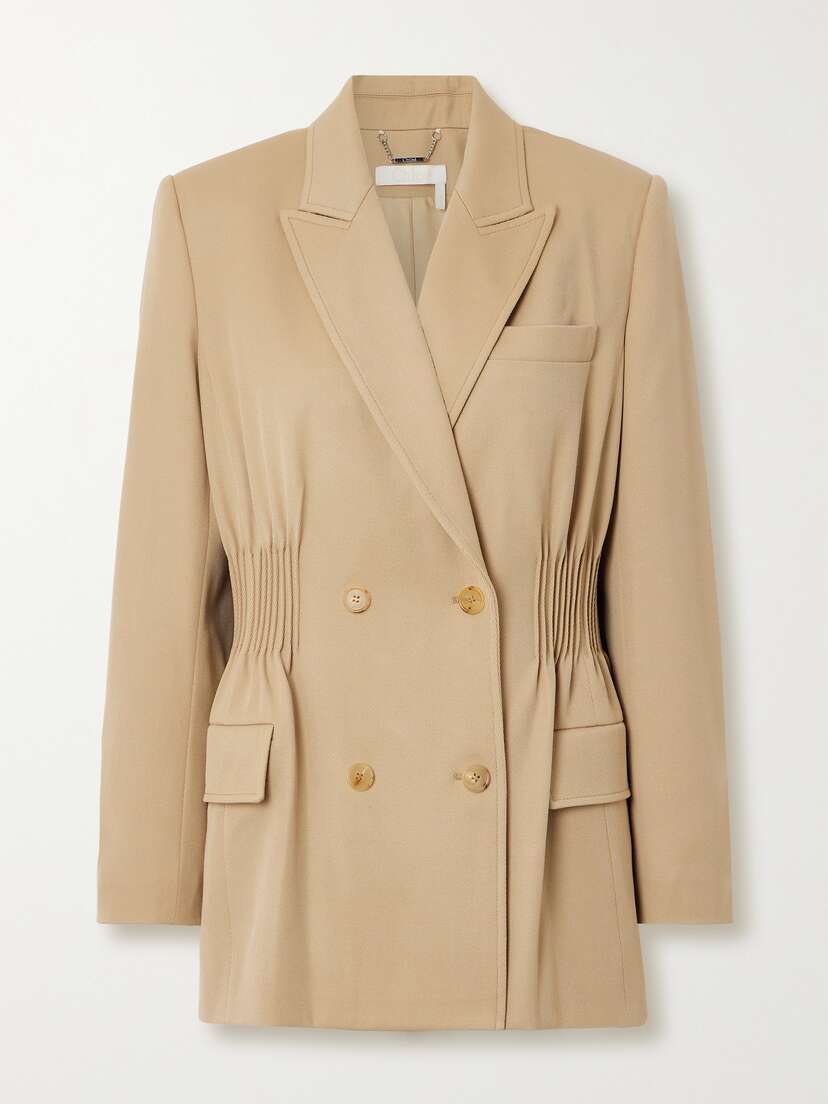 Chloé Double-breasted Shirred Wool-gabardine Blazer