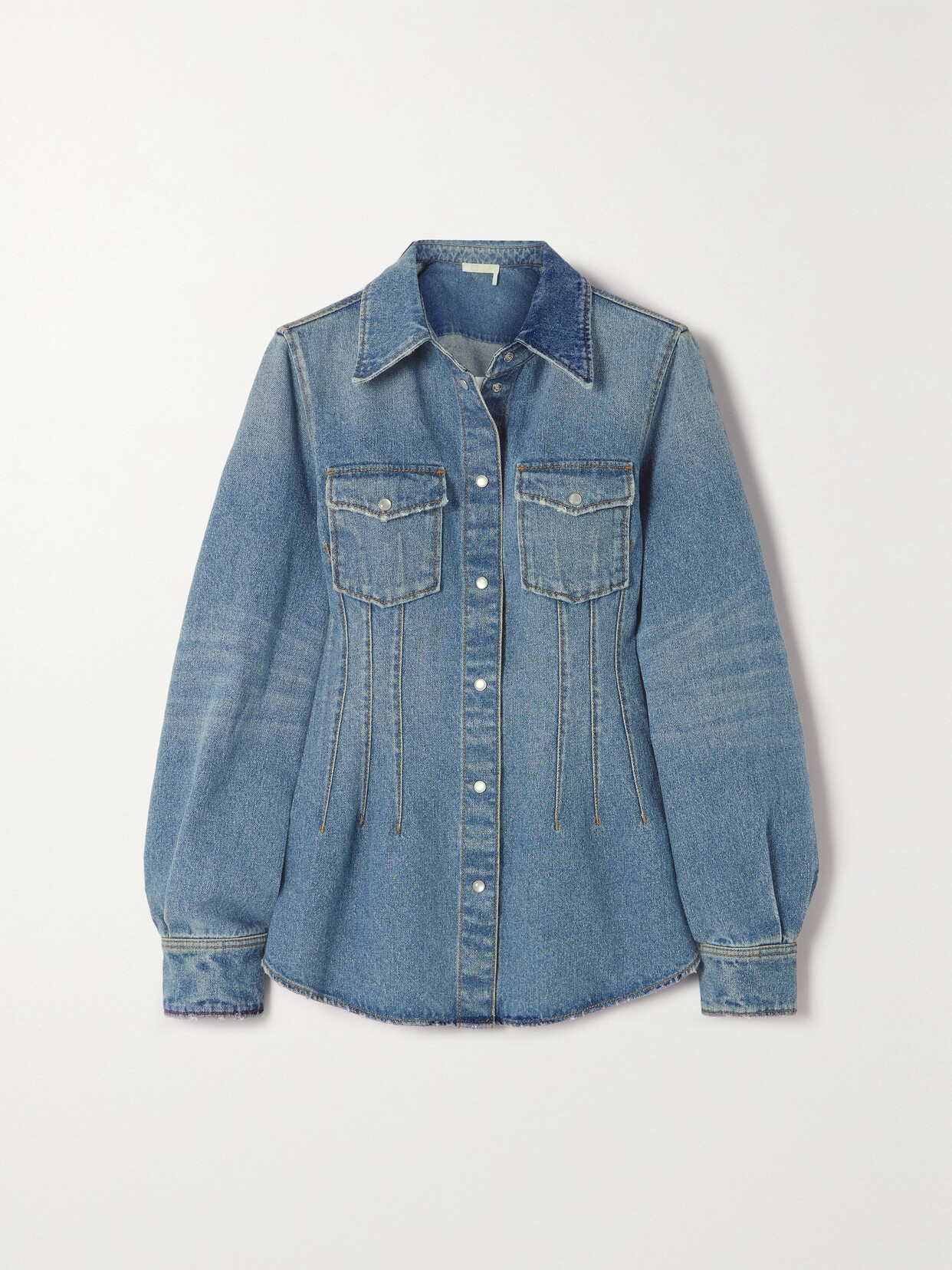Chloé + Net Sustain Distressed Recycled-denim Shirt - Blue
