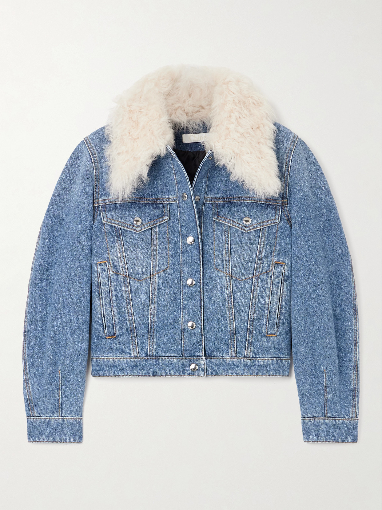 Chloé Shearling-collar Denim Jacket In Blue