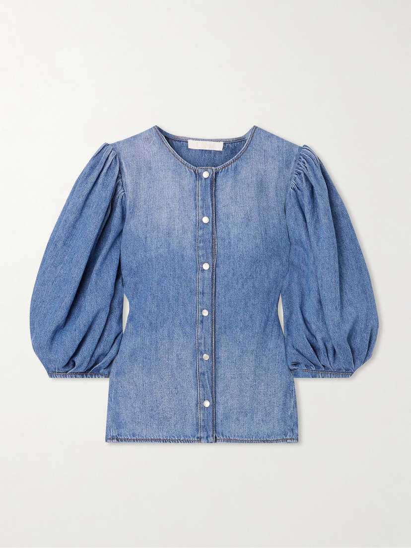 Chloé + Net Sustain Recycled Cotton And Linen-blend Denim Blouse