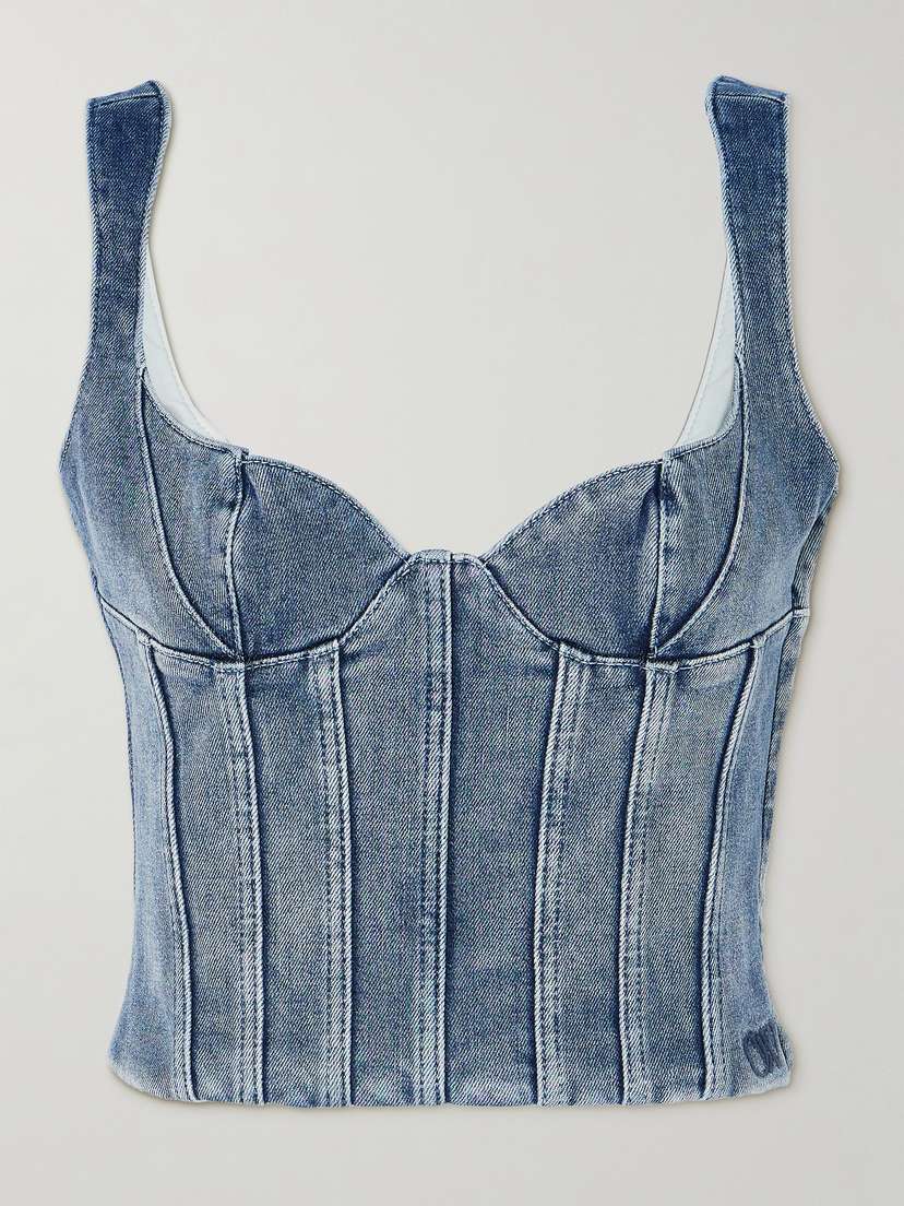 Off-White Cropped Stretch-denim Bustier Top