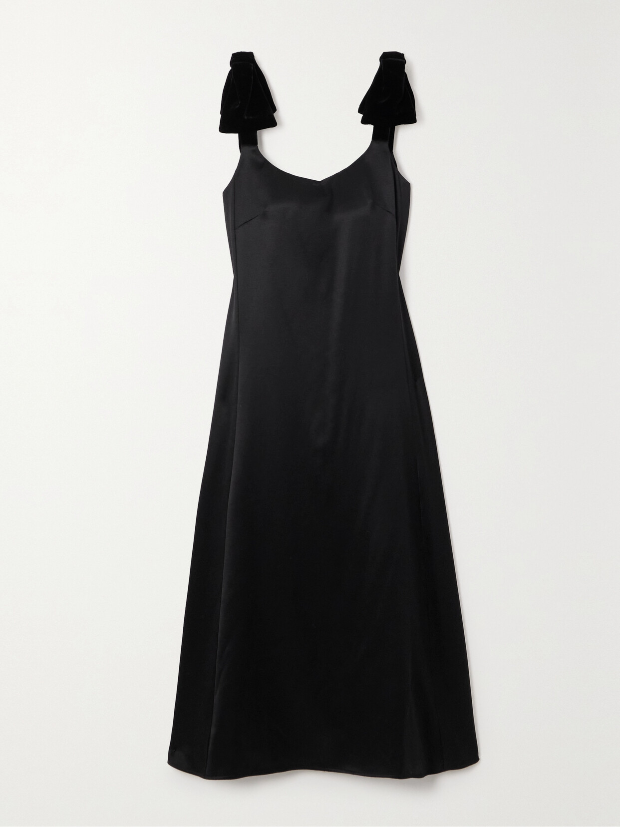 Chloé Bow-embellished Velvet-trimmed Wool And Silk-blend Satin Midi Dress In Black
