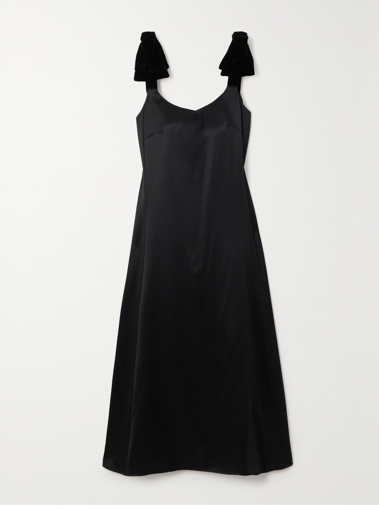 Shop Chloé Bow-embellished Velvet-trimmed Wool And Silk-blend Satin Midi Dress In Black