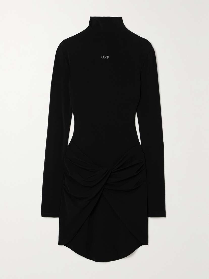 Off-White Printed Twist-front Crepe Mini Dress