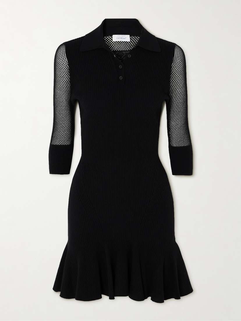 Off-White Ribbed-knit And Fishnet Mini Dress