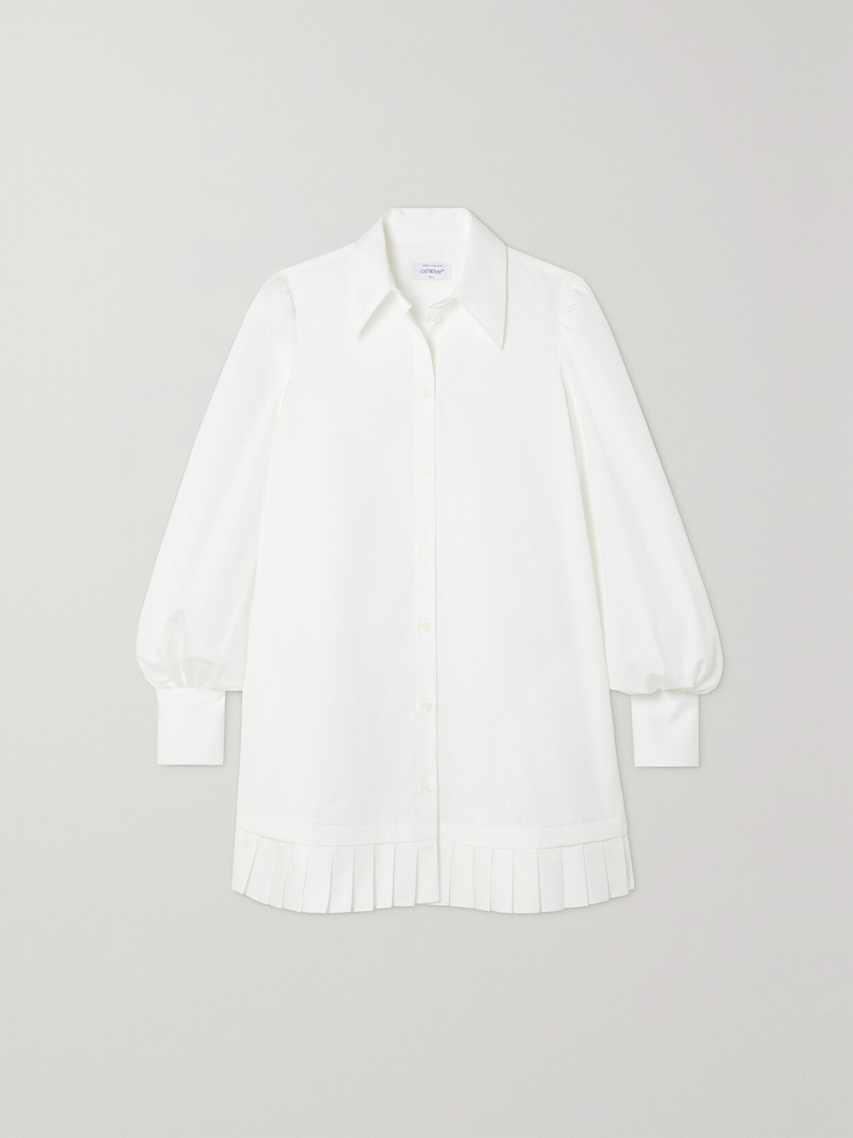 Off-White - Pleated Embroidered Cotton-poplin Mini Shirt Dress - IT38