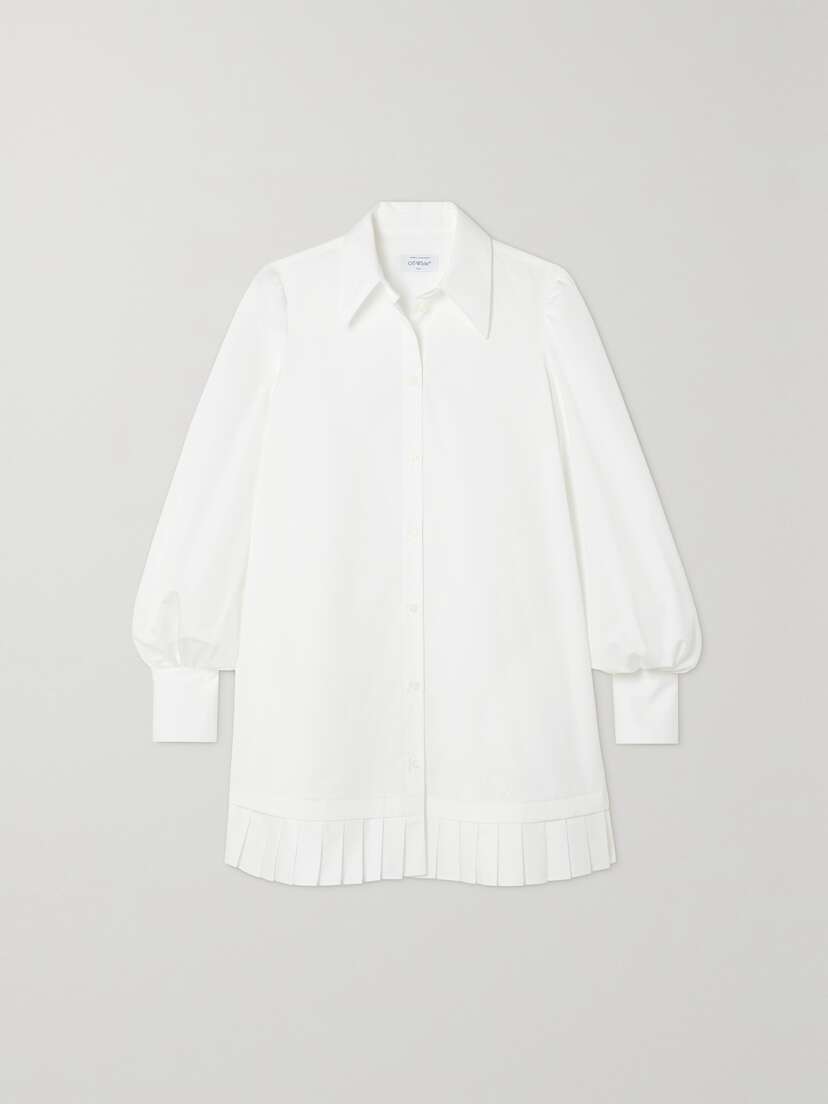 Off-White Pleated Embroidered Cotton-poplin Mini Shirt Dress