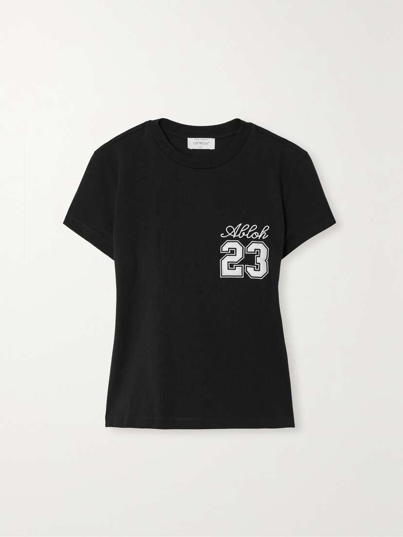 Off-White Embroidered Cotton-jersey T-shirt - x large