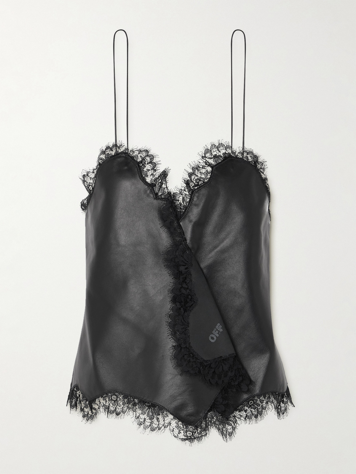 Shop Off-white Lace-trimmed Leather Camisole In Black