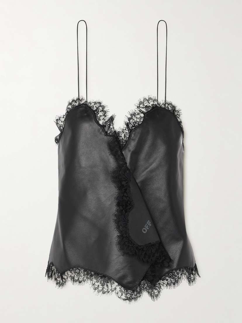Off-White Lace-trimmed Leather Camisole