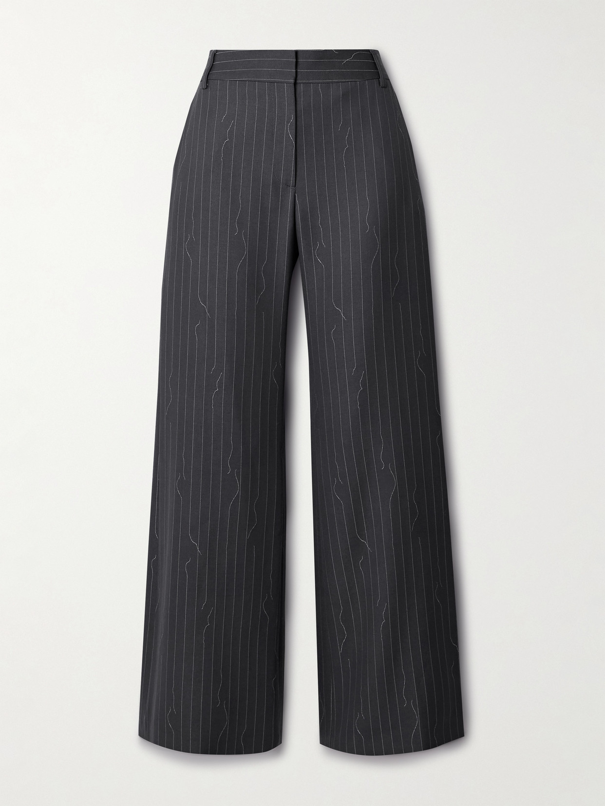 Off-White Pinstriped Wool-blend Wide-leg Pants - Gray