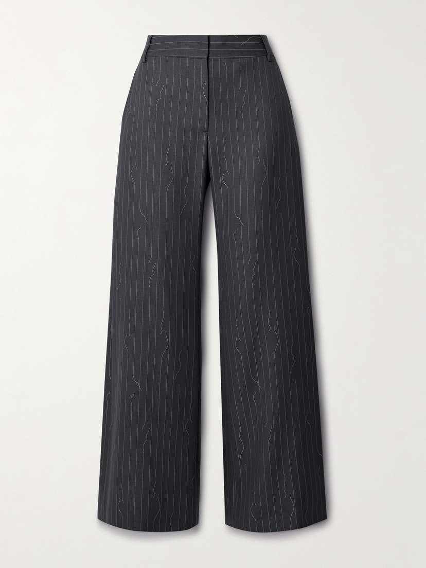 Off-White Pinstriped Wool-blend Wide-leg Pants