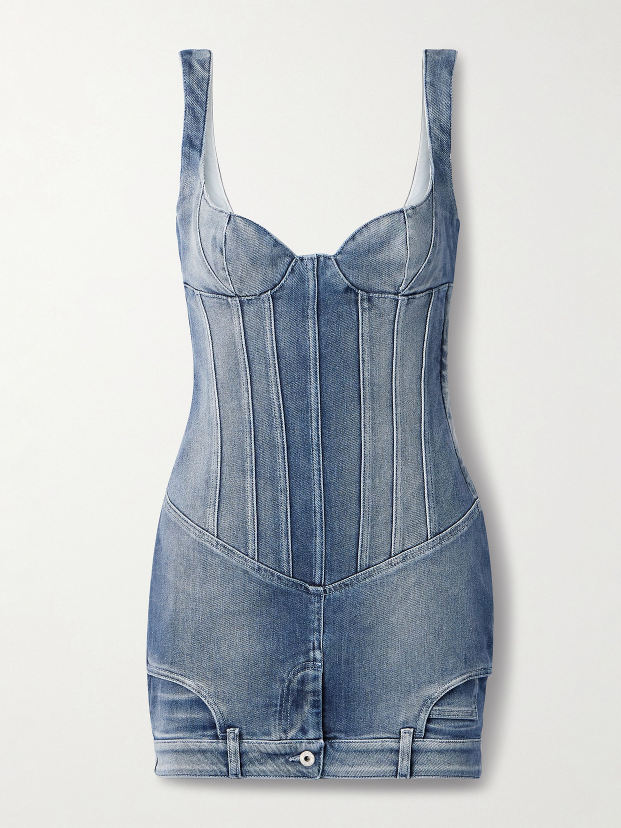 Off-white Upside Down Cotton Bustier Dress In Blue