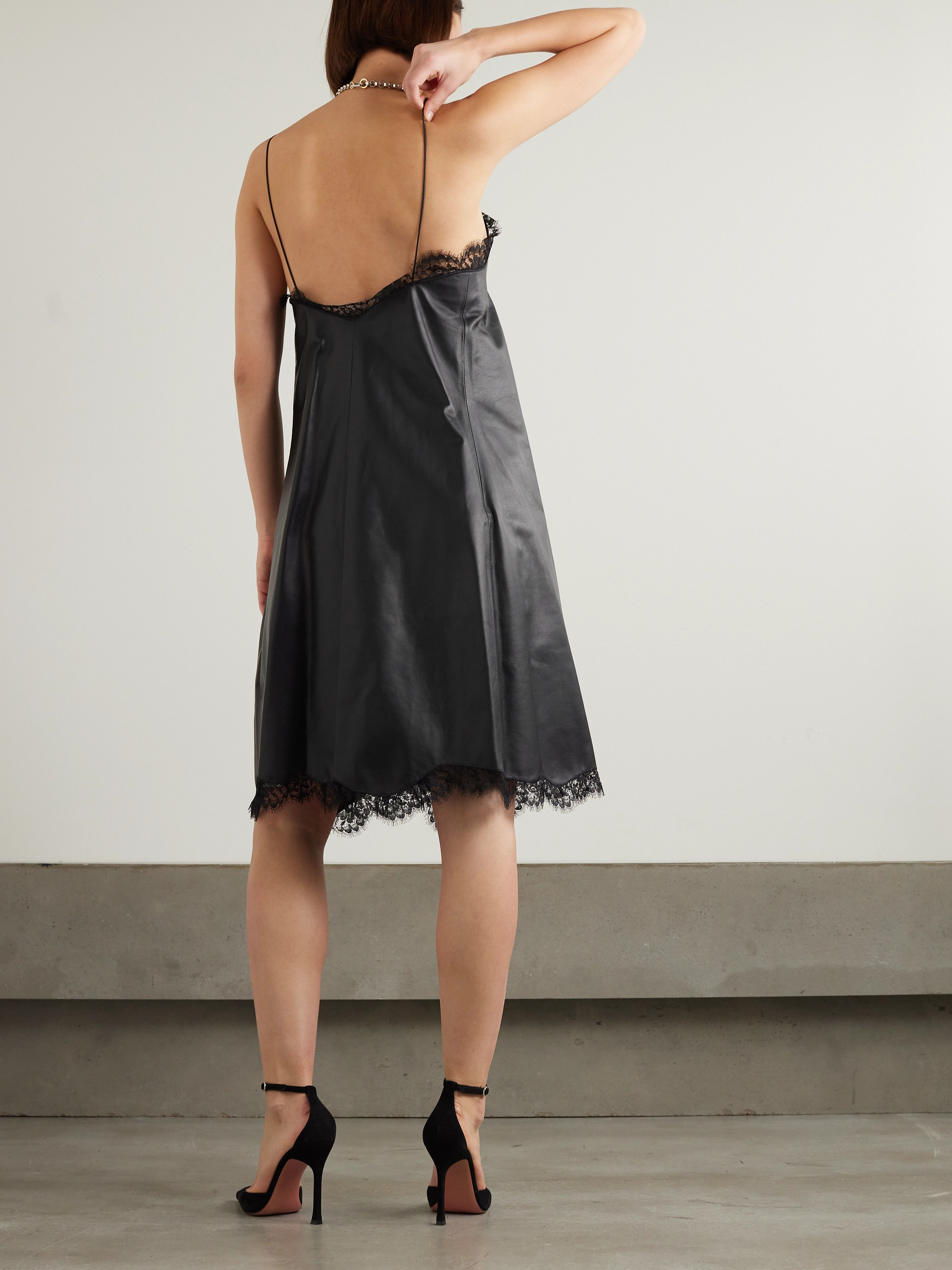 Off-White Lace-trimmed leather dress thumbnail