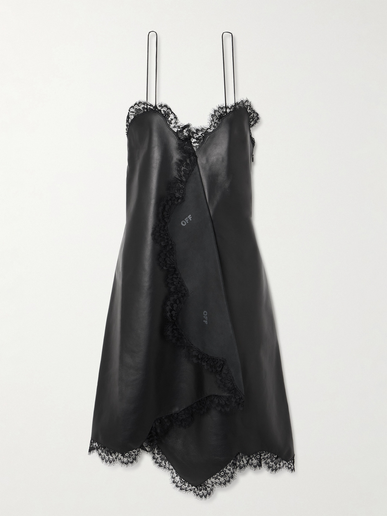 Off-White - Lace-trimmed Leather Dress - Black