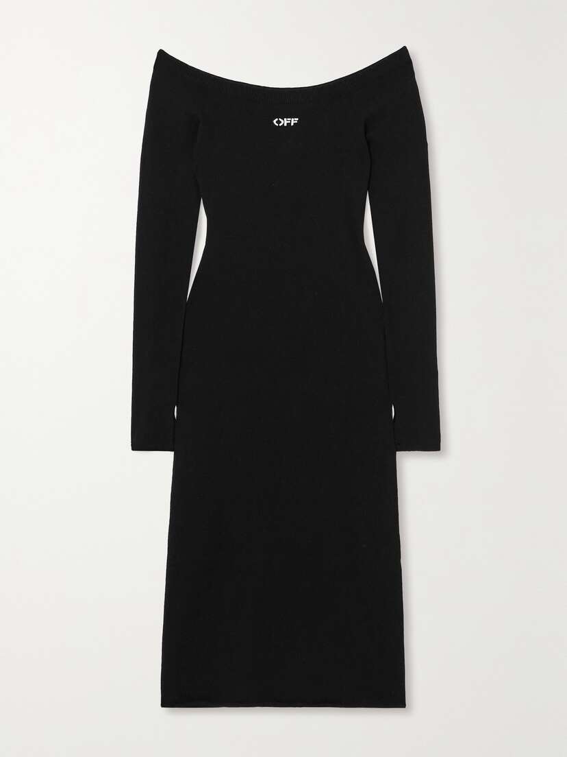 Off-White Off-the-shoulder Knitted Midi Dress