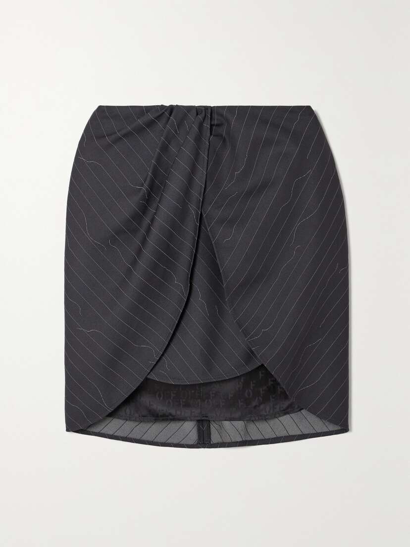 Off-White Twist-front Pinstriped Wool-blend Twill Mini Skirt