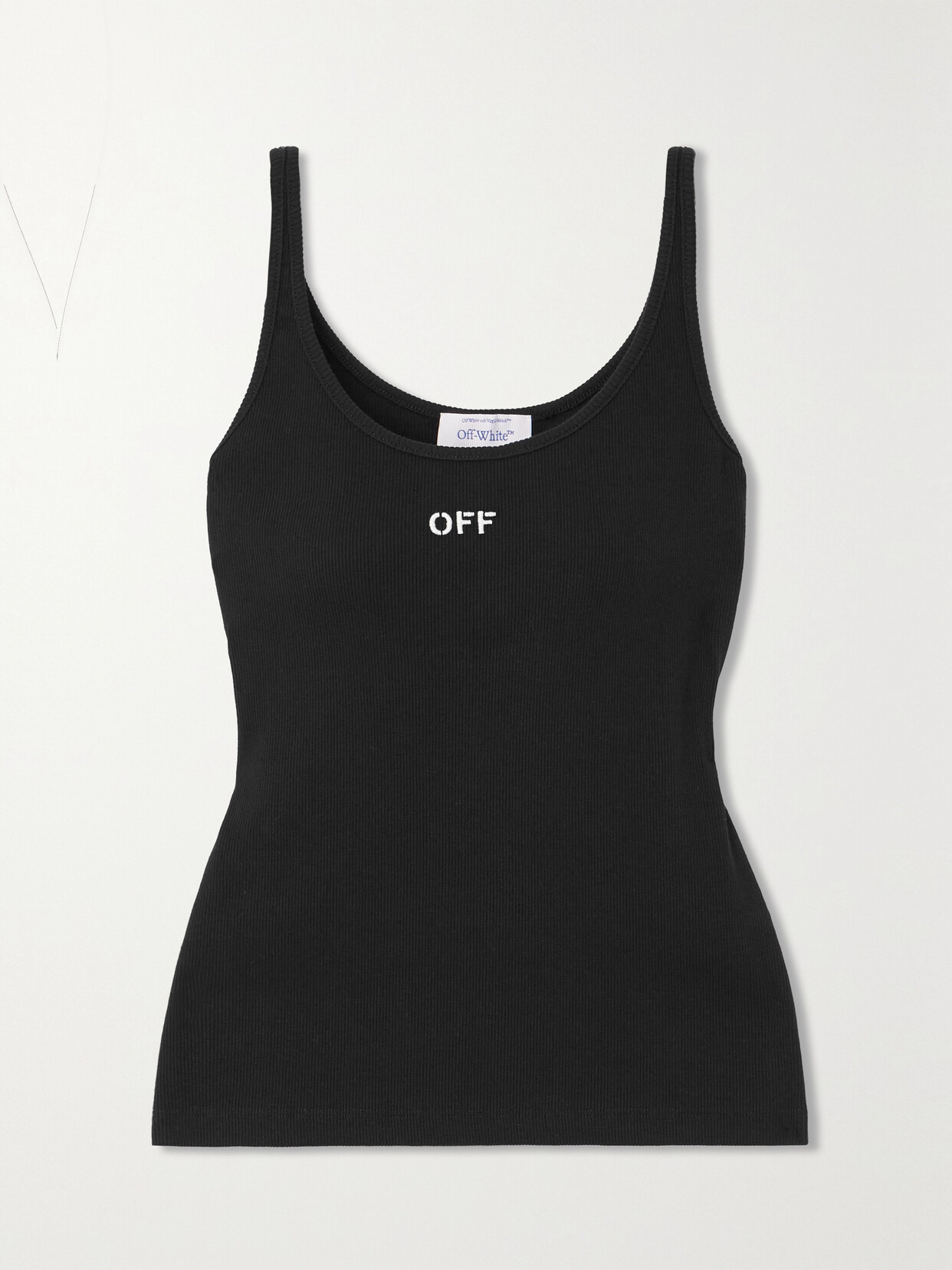 Off-white Embroidered Ribbed Cotton-blend Jersey Top In Black