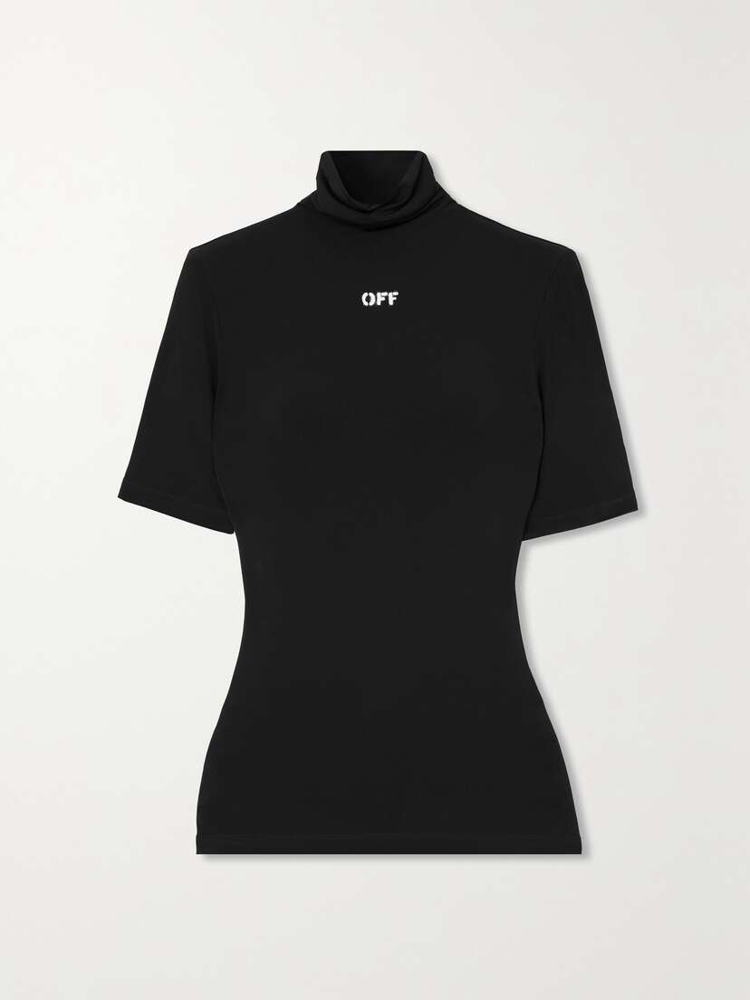 Off-White Printed Stretch-jersey Turtleneck Top