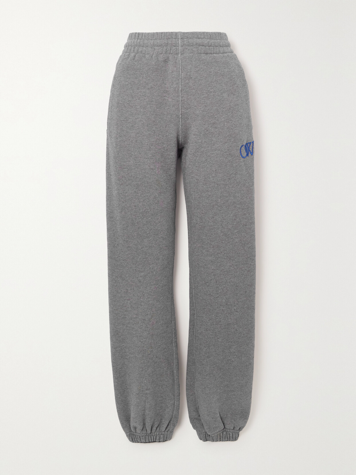 Off-white Embroidered Cotton-jersey Tapered Track Trousers In Grey