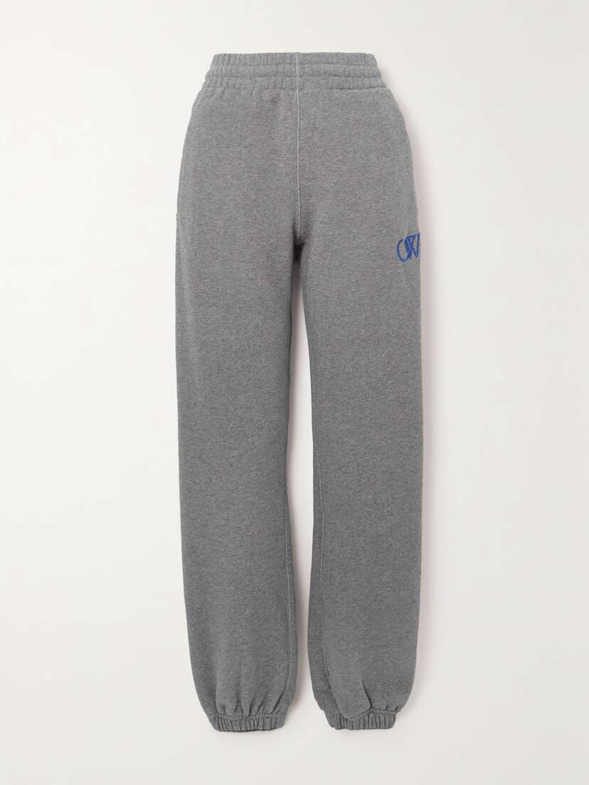 Off-White Embroidered Cotton-jersey Tapered Track Pants - x large