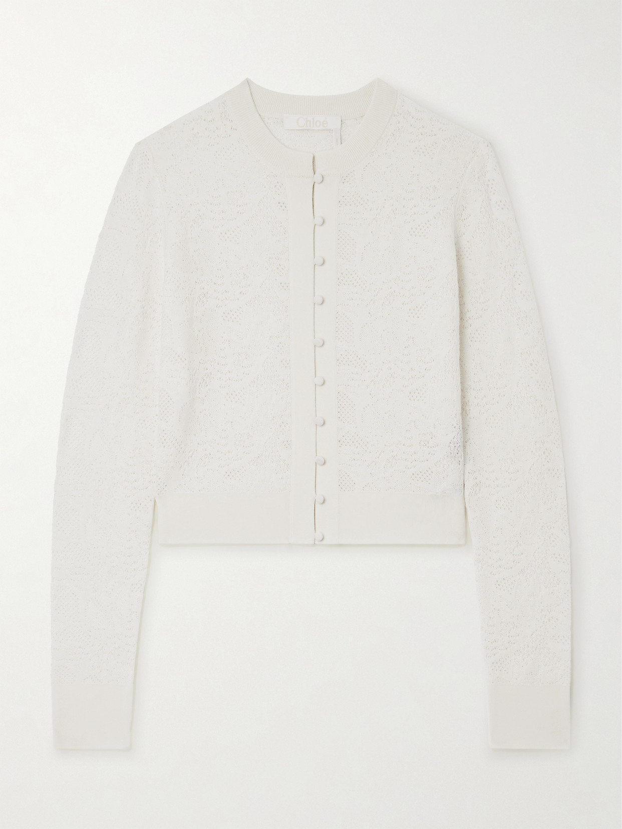 Chloé Crocheted Wool And Silk-blend Cardigan - White