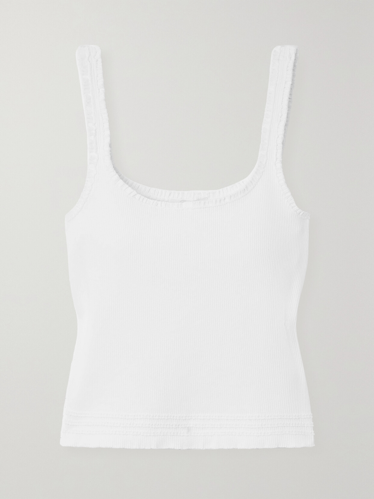 Chloé Ruffled Ribbed Stretch-cotton Jersey Tank - White