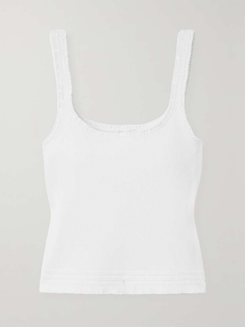 Chloé Ruffled Ribbed Stretch-cotton Jersey Tank - x small