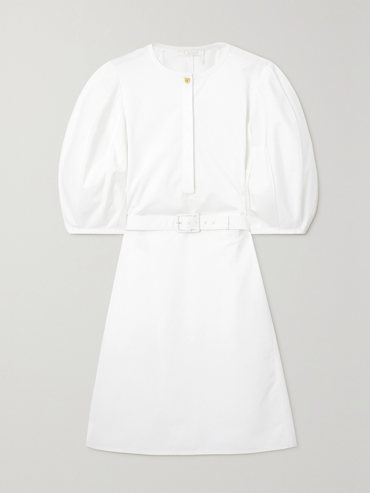 Chloé + Net Sustain Belted Organic Cotton-poplin Mini Dress - Cream