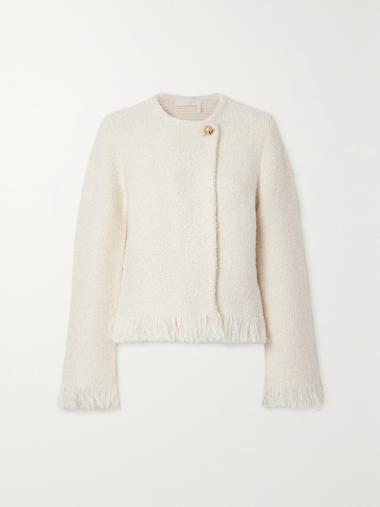 Shop Chloé Frayed Wool-blend Bouclé-tweed Jacket In White