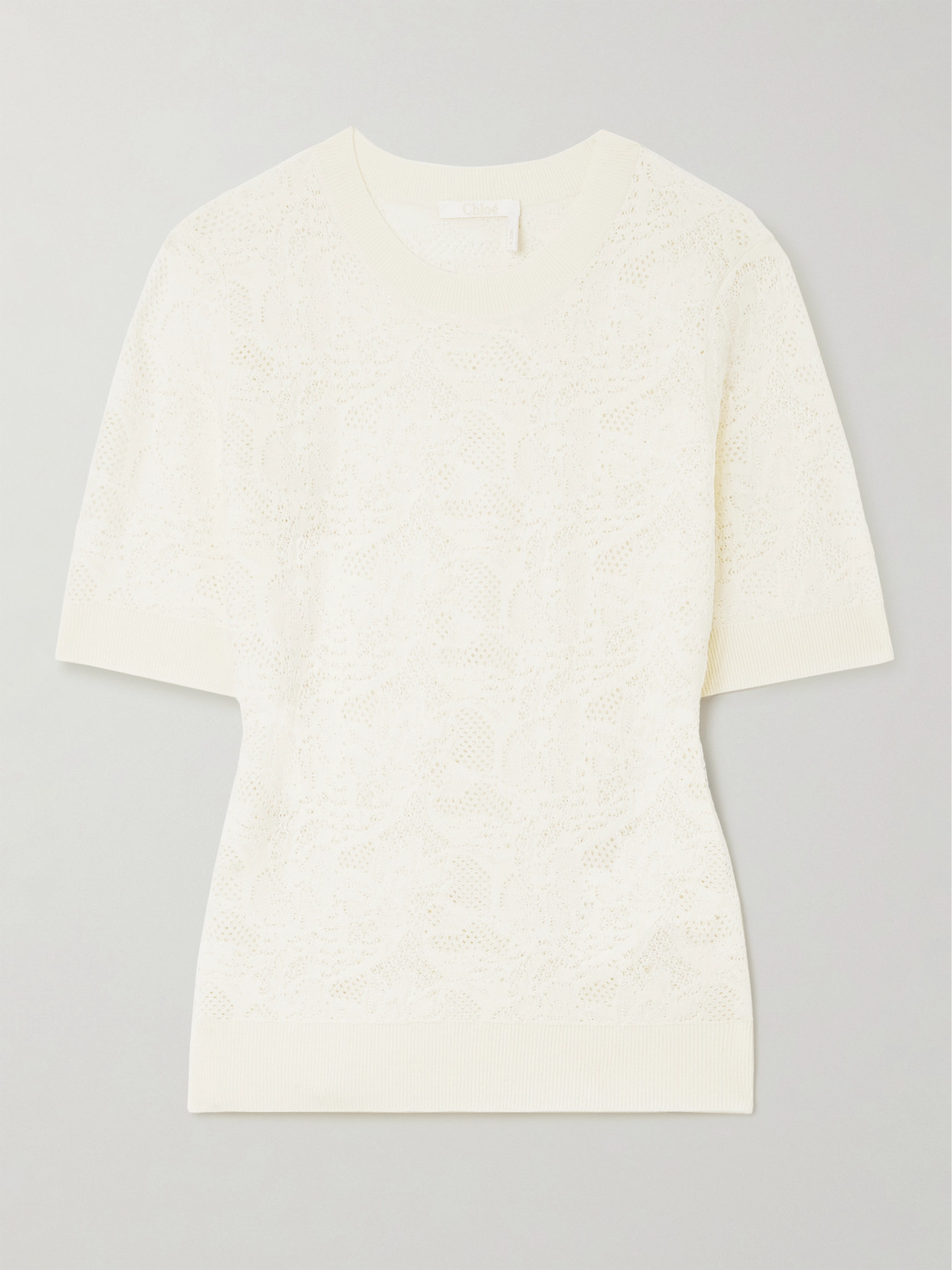 Chloé Crocheted Wool And Silk-blend T-shirt - White