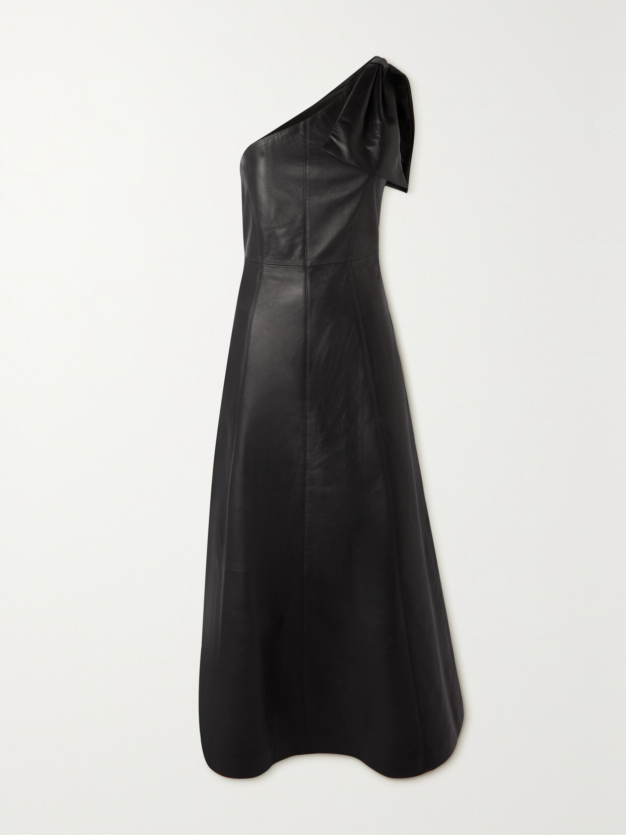 Chloé One-shoulder Bow-detailed Leather Midi Dress - Black