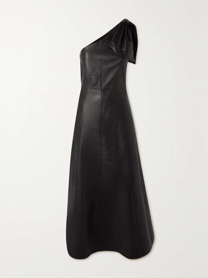 Chloé One-shoulder Bow-detailed Leather Midi Dress
