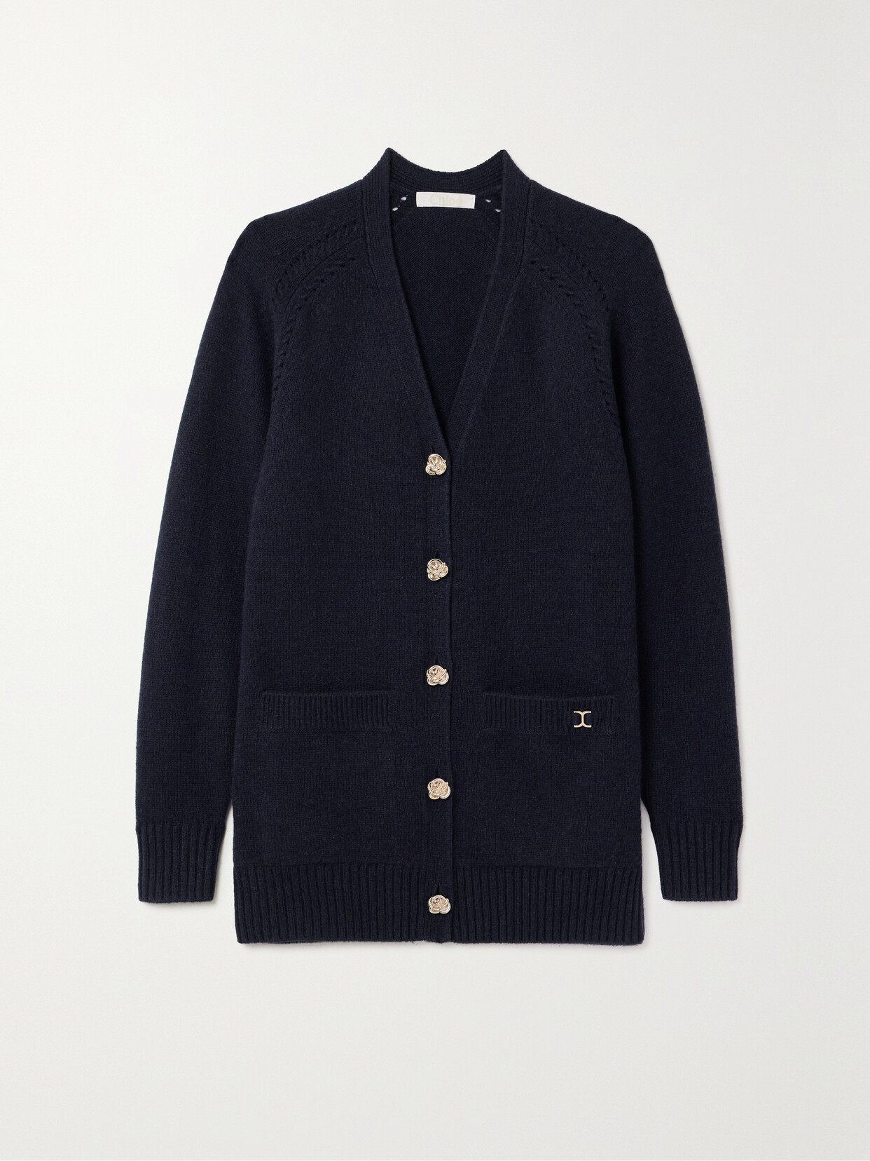 Chloé Knot-button Recycled Cashmere Cardigan In Blue