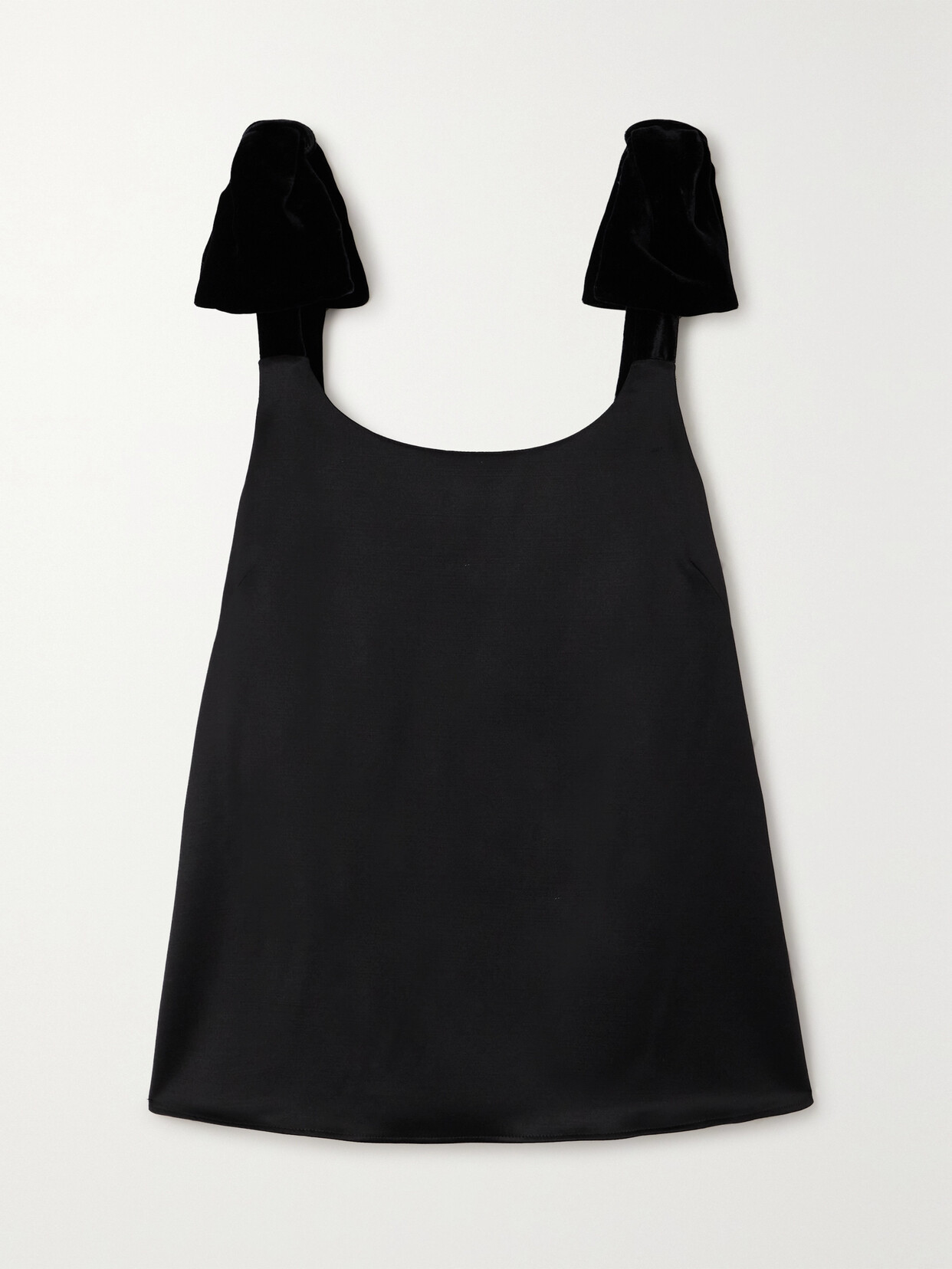 Chloé Bow-embellished Velvet-trimmed Wool And Silk-blend Satin Top - Black