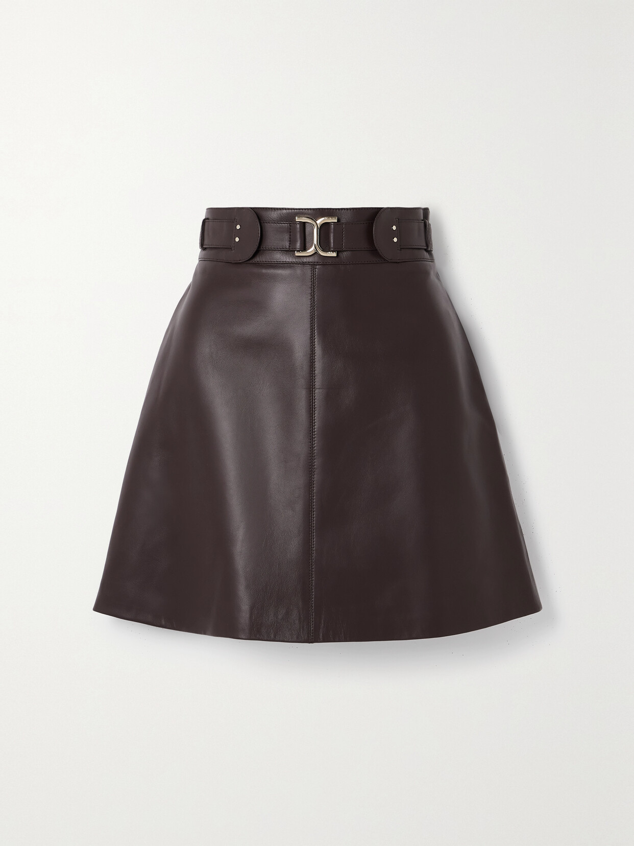 Chloé Belted Embellished Leather Mini Skirt - Brown