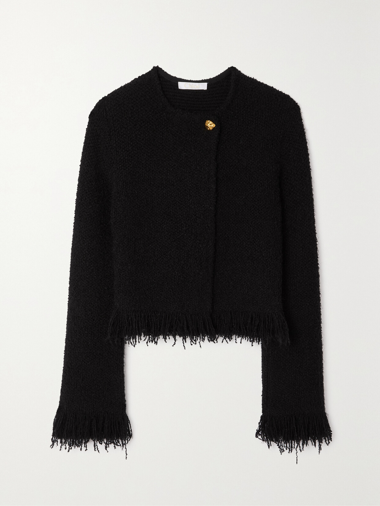 Chloé Frayed Wool-blend Bouclé-tweed Jacket - Black