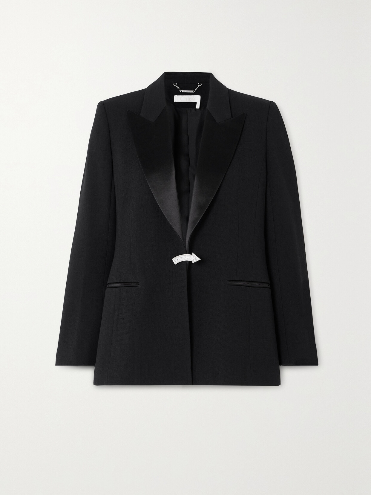 Shop Chloé Crystal-embellished Satin-trimmed Wool-crepe Blazer In Black