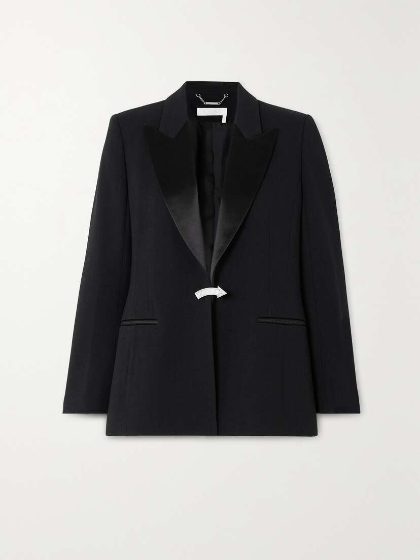 Chloé Crystal-embellished Satin-trimmed Wool-crepe Blazer