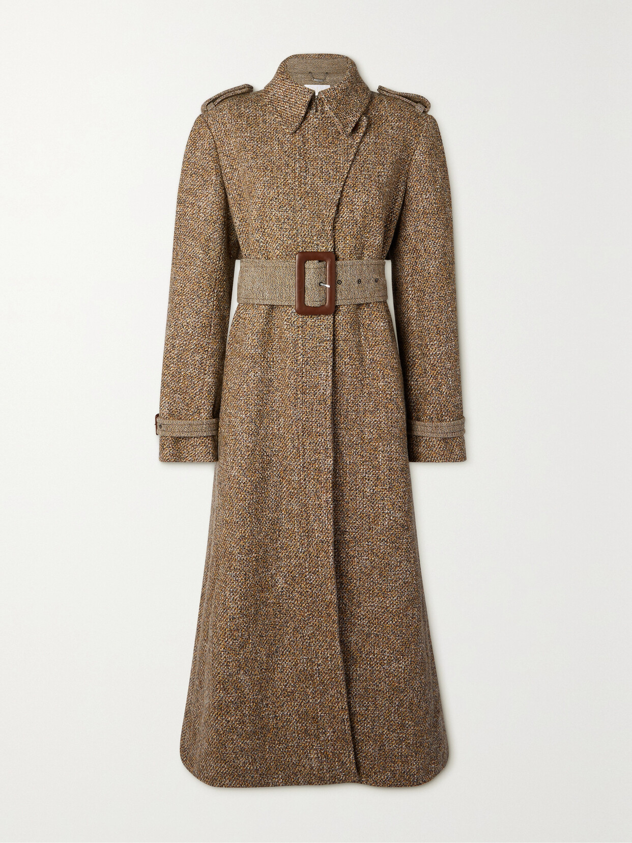 Shop Chloé Belted Wool-blend Tweed Coat In Brown