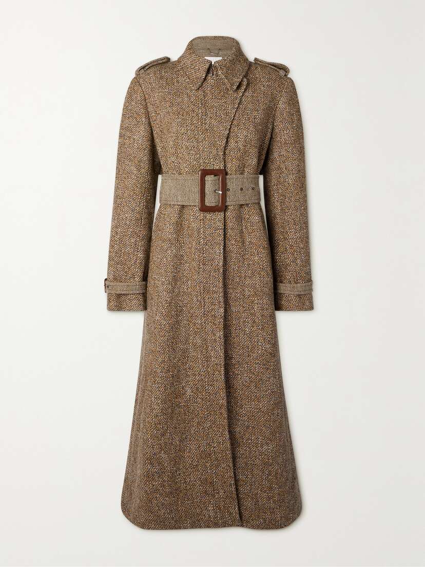 Chloé Belted Wool-blend Tweed Coat