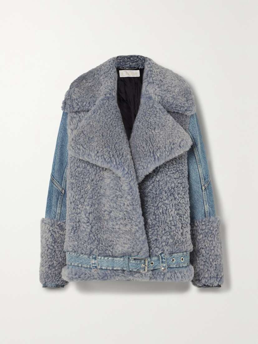 Chloé Oversized Paneled Shearling And Denim Jacket