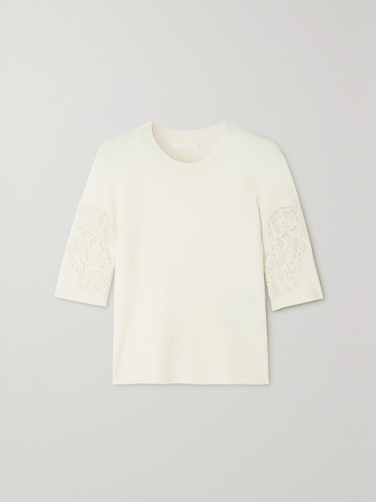 Chloé Guipure Lace-trimmed Ribbed Wool-blend Top - White