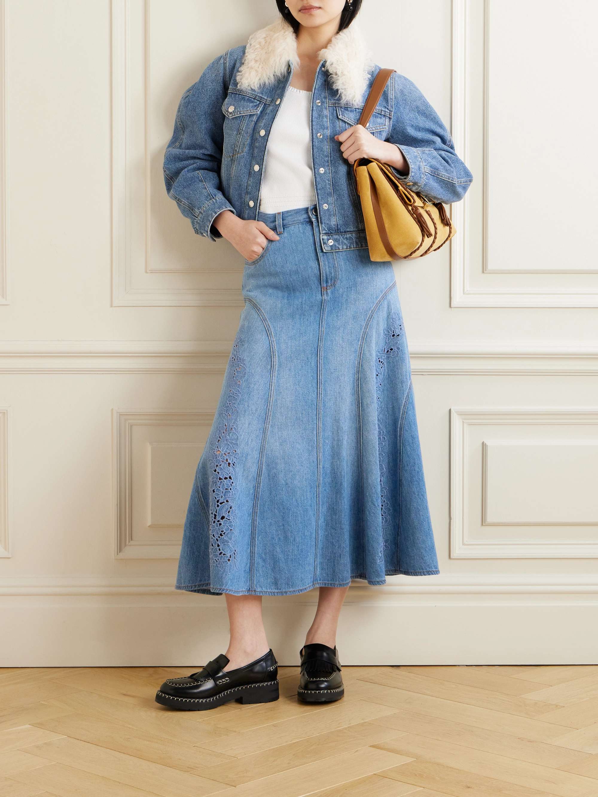 Chloe denim on sale midi skirt