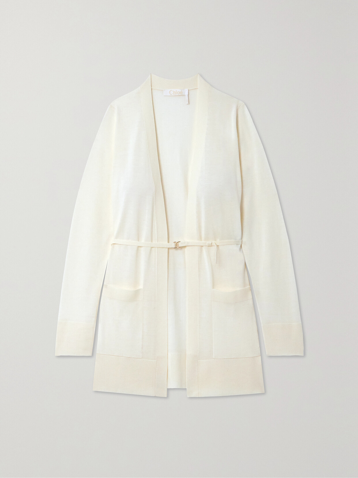 Chloé Belted Wool Cardigan In White