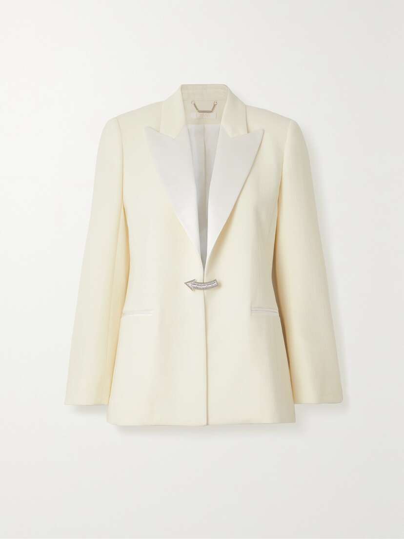 Chloé Crystal-embellished Satin-trimmed Wool-crepe Blazer