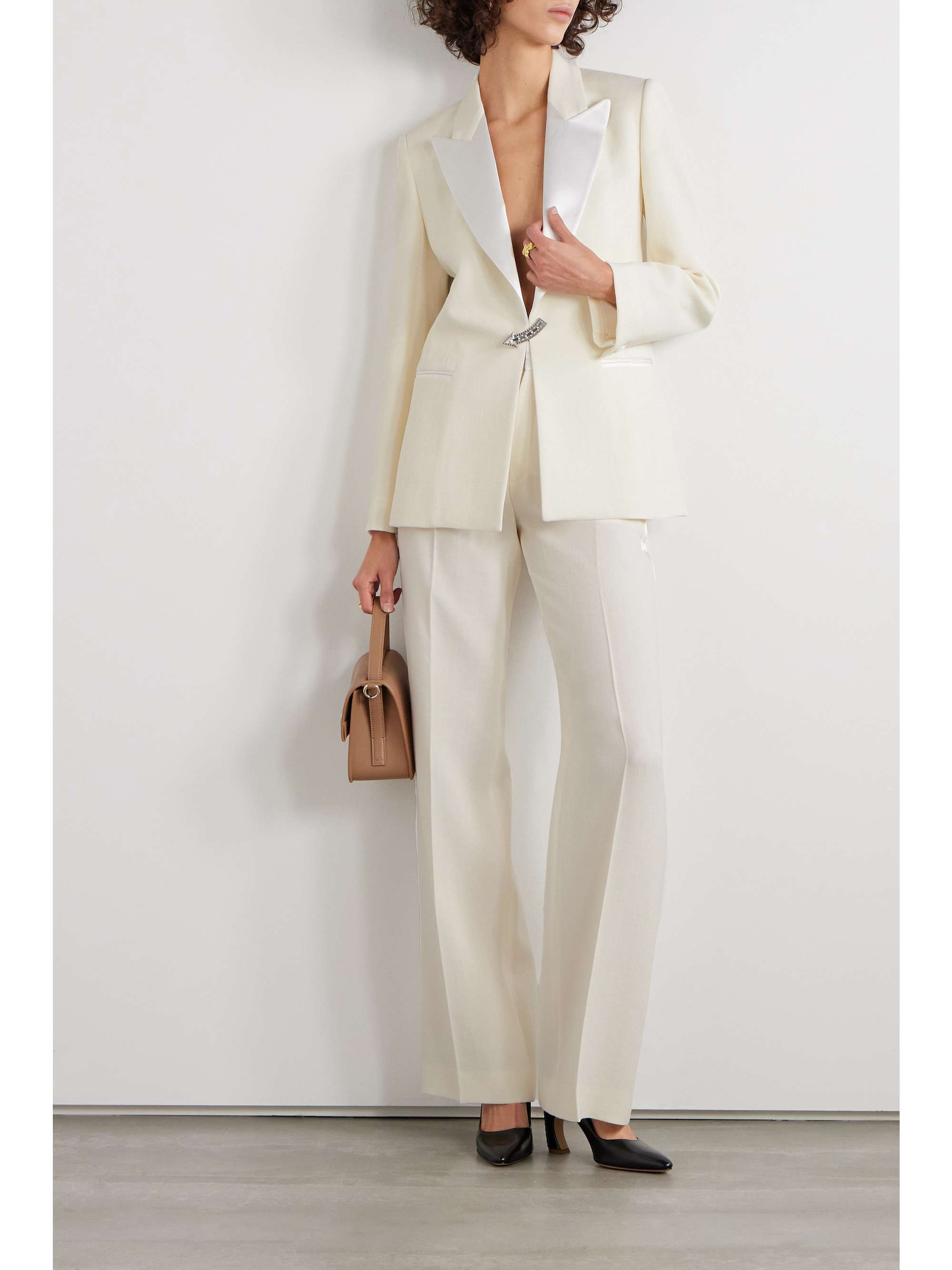 CHLOÉ Crystal-embellished satin-trimmed wool-crepe blazer