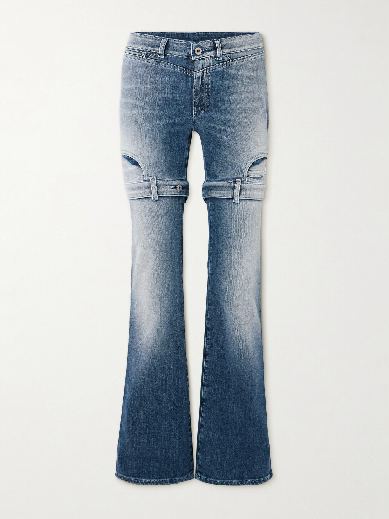 Shop Off-white Upside Down Low-rise Bootcut Jeans In Blue