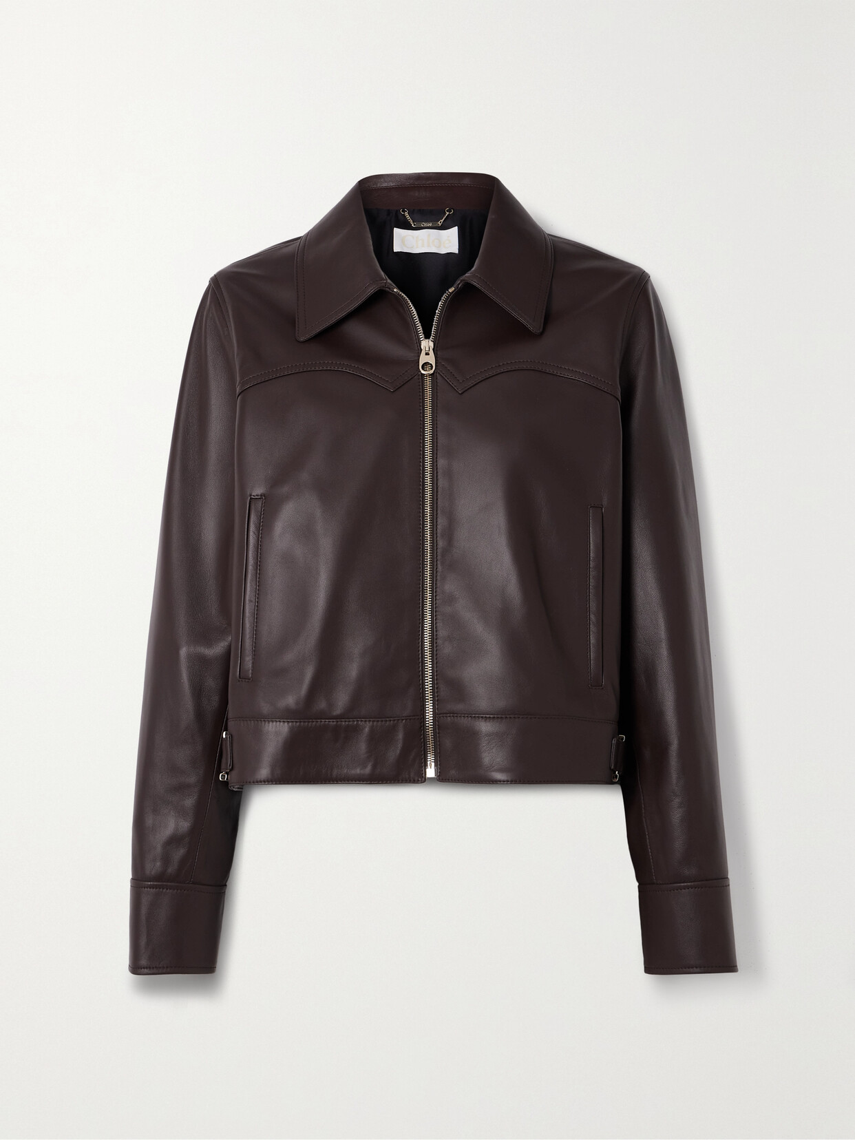 Shop Chloé Embellished Leather Jacket In Brown