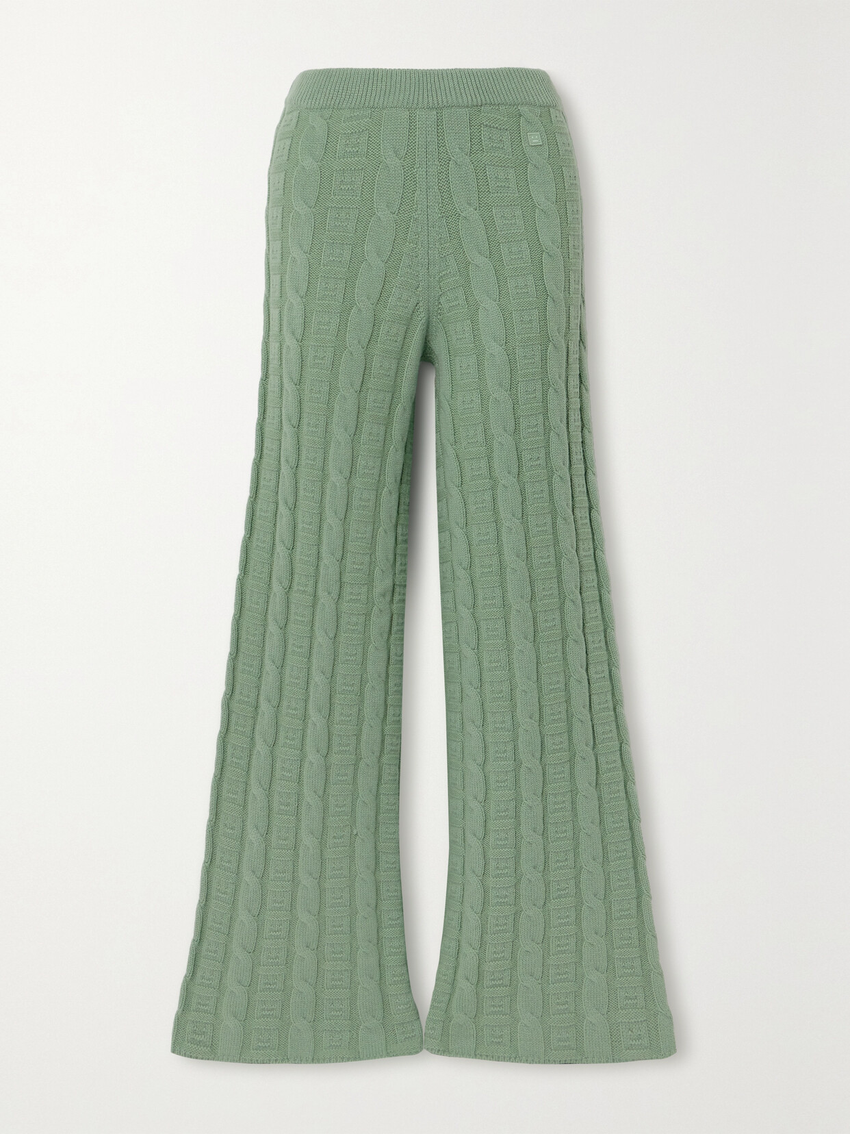 Shop Acne Studios Cable-knit Wool-blend Flared Pants In Green